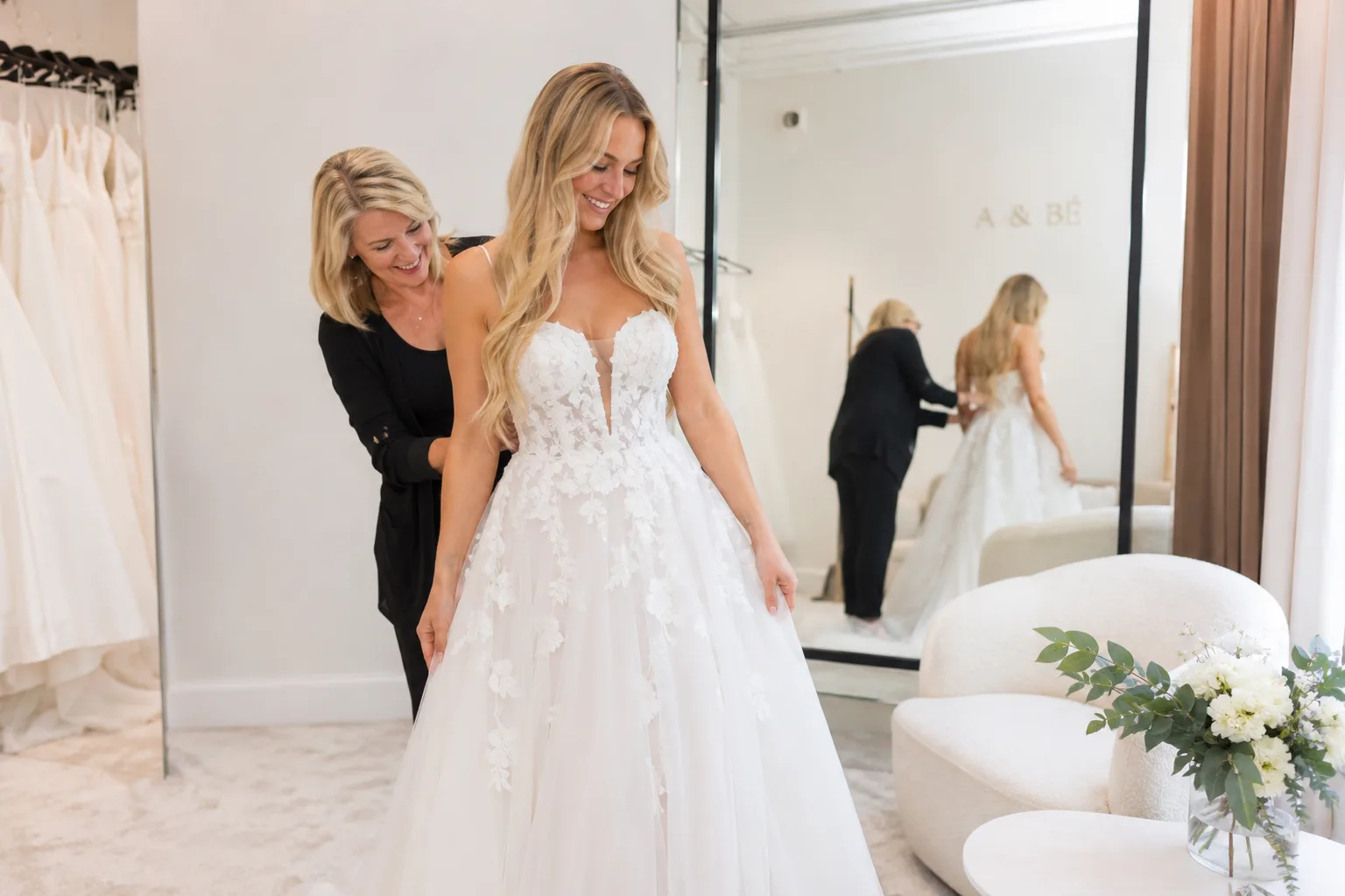 Bride attending her wedding dress fitting in New Zealand